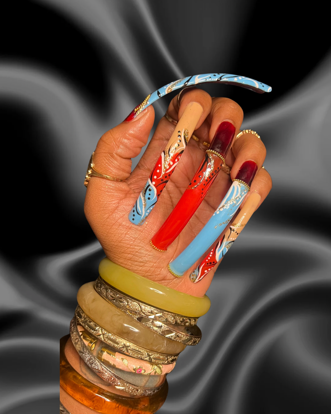 Atlanta Nights| 90s R&B Press-On Nails | Handmade Long Curved Nails | Reusable