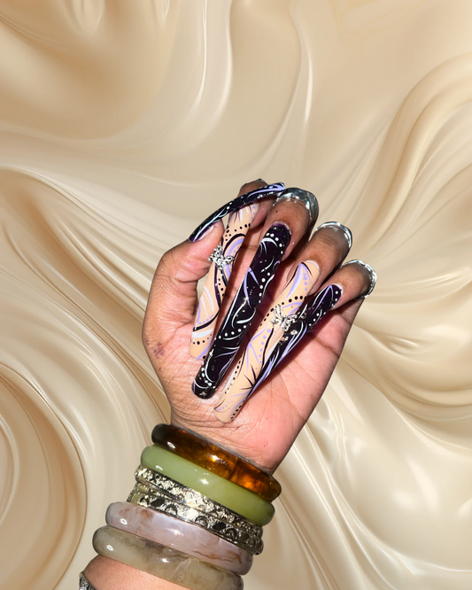 FreakNik After Dark  | 90s R&B Press-On Nails | Handmade Long Curved Nails | Reusable